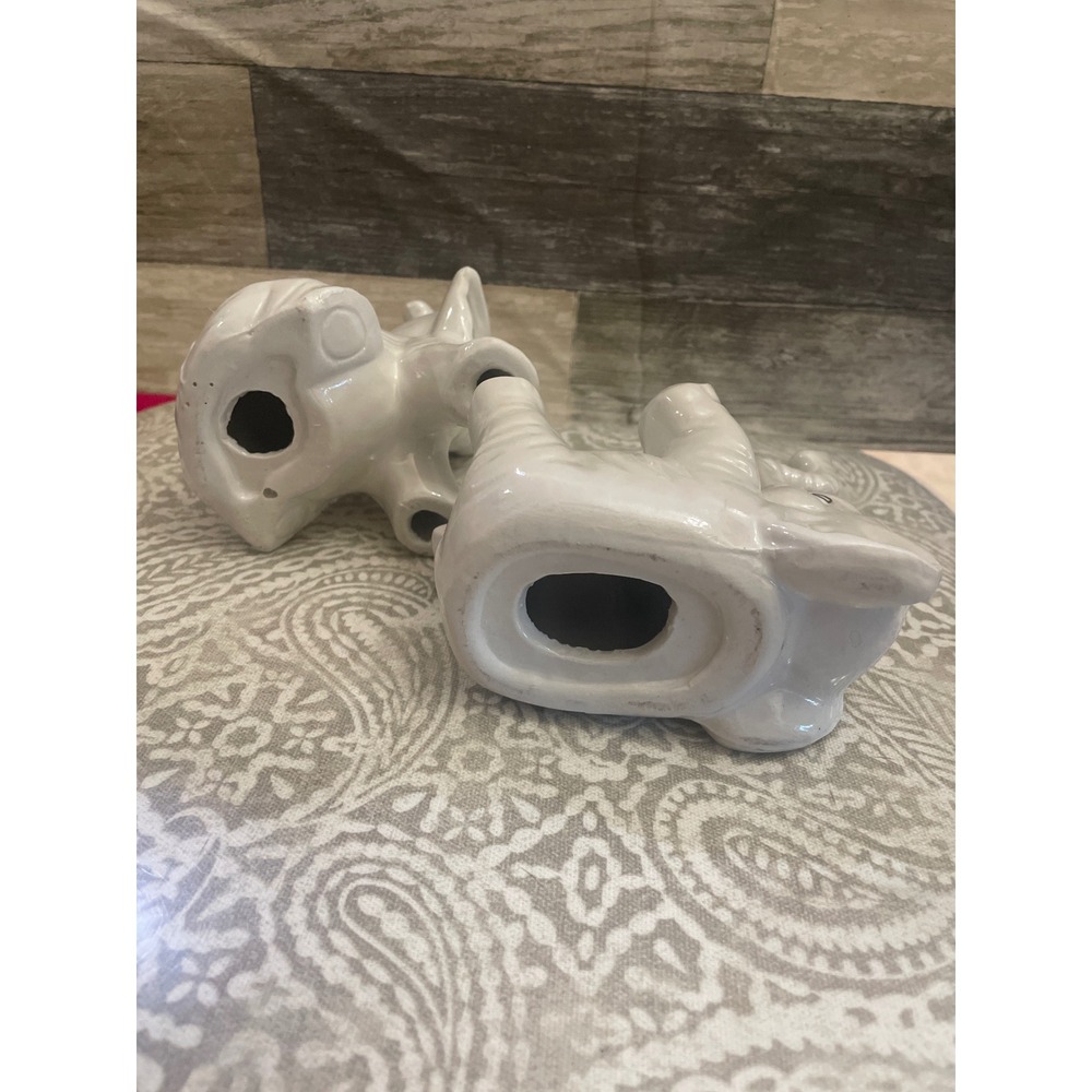 Vintage White Iridescent Ceramic Elephant Figurines Set of 2 Good Luck Decor - Picture 5 of 5